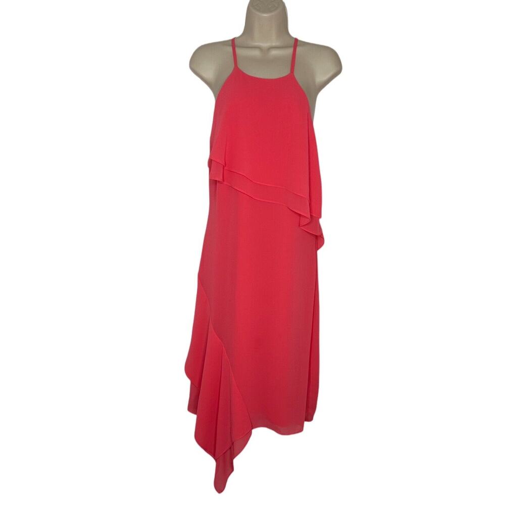 Nanette Lepore Dress Size 10 Asymmetrical Layered Ruffle Pink Flamingo Dream NWT